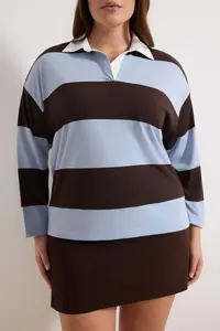 Trendyol Curve Brown Striped Plus Size Knitting Sweatshirt - Image 3