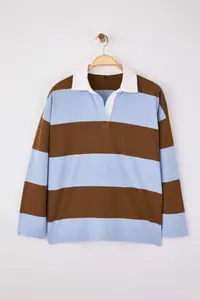 Trendyol Curve Brown Striped Plus Size Knitting Sweatshirt - Image 5