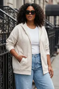Trendyol Curve Wardrobe Essentials Beige Melange Hooded Knitting Sweatshirt - Image 2