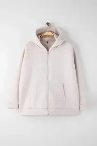 Trendyol Curve Wardrobe Essentials Beige Melange Hooded Knitting Sweatshirt - Image 3