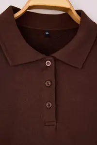 Trendyol Curve Brown Polo Shirt Collar Sleeves Striped Plus Size Sweatshirt - Image 6