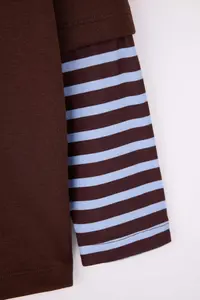 Trendyol Curve Brown Polo Shirt Collar Sleeves Striped Plus Size Sweatshirt - Image 7