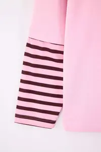 Trendyol Curve Pink Polo Shirt Collar Sleeves Striped Plus Size Sweatshirt - Image 4