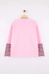 Trendyol Curve Pink Polo Shirt Collar Sleeves Striped Plus Size Sweatshirt - Image 6