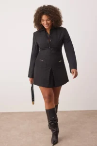 Trendyol Curve Black with pocket Accessory Detailed Mini Weaving Plus Size Skirt