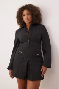 Trendyol Curve Black with pocket Accessory Detailed Mini Weaving Plus Size Skirt - Image 2