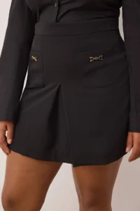 Trendyol Curve Black with pocket Accessory Detailed Mini Weaving Plus Size Skirt - Image 3