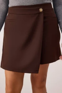 Trendyol Curve Brown Gold Accessory Detailed Mini Plus Size Shorts Skirt - Image 3