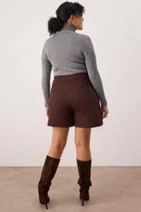 Trendyol Curve Brown Gold Accessory Detailed Mini Plus Size Shorts Skirt - Image 5