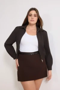 Trendyol Curve Brown Arched Mini Plus Size Weaving Shorts Skirt Shorts & Bermuda - Image 2