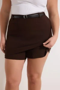 Trendyol Curve Brown Arched Mini Plus Size Weaving Shorts Skirt Shorts & Bermuda - Image 3