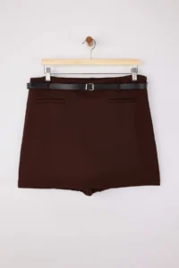 Trendyol Curve Brown Arched Mini Plus Size Weaving Shorts Skirt Shorts & Bermuda - Image 5