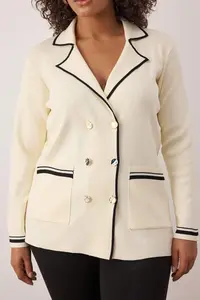 Trendyol Curve Ecru Jacket Collar Stripe Detailed Knitwear Jacket Look Cardigan - Image 3