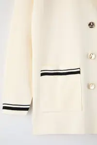 Trendyol Curve Ecru Jacket Collar Stripe Detailed Knitwear Jacket Look Cardigan - Image 6