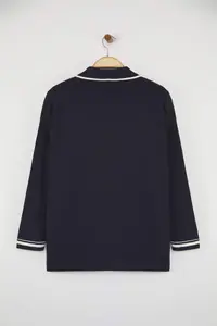 Trendyol Curve Navy Blue Jacket Collar Stripe Detailed Knitwear Jacket Look Cardigan - Image 9