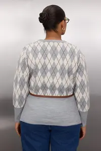 Trendyol Curve Gray Baklava Patterned Jacket Look Knitwear Cardigan - Image 4