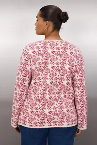 Trendyol Curve Pink flower patterned Soft Feeling Ribbon/Bow Detailed Knitwear Cardigan - Image 4