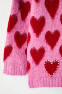 Trendyol Curve Pink Heart Patterned with bible Soft Touch Knitwear Cardigan - Image 6