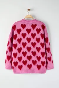 Trendyol Curve Pink Heart Patterned with bible Soft Touch Knitwear Cardigan - Image 7
