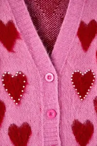 Trendyol Curve Pink Heart Patterned with bible Soft Touch Knitwear Cardigan - Image 8