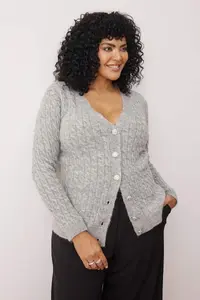 Trendyol Curve Gray Hair Braided Jewelry Buttoned Soft Feeling Knitwear Cardigan - Image 2