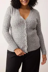 Trendyol Curve Gray Hair Braided Jewelry Buttoned Soft Feeling Knitwear Cardigan - Image 3