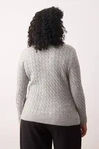 Trendyol Curve Gray Hair Braided Jewelry Buttoned Soft Feeling Knitwear Cardigan - Image 4