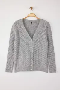 Trendyol Curve Gray Hair Braided Jewelry Buttoned Soft Feeling Knitwear Cardigan - Image 5