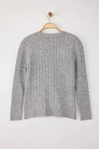 Trendyol Curve Gray Hair Braided Jewelry Buttoned Soft Feeling Knitwear Cardigan - Image 7