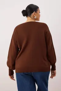Trendyol Curve Brown Bow/Ribbon Detailed Knitwear Cardigan - Image 4