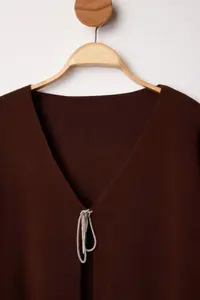 Trendyol Curve Brown Bow/Ribbon Detailed Knitwear Cardigan - Image 6