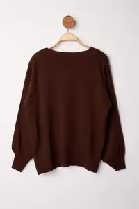 Trendyol Curve Brown Bow/Ribbon Detailed Knitwear Cardigan - Image 7