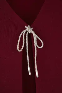 Trendyol Curve Burgundy Bow/Ribbon Detailed Knitwear Cardigan - Image 6