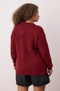 Trendyol Curve Burgundy Ribbon/Bow Detailed Knitwear Cardigan - Image 4