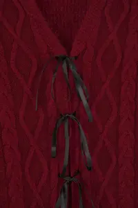 Trendyol Curve Burgundy Ribbon/Bow Detailed Knitwear Cardigan - Image 6