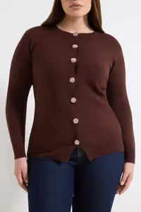Trendyol Curve Brown Premium/Special Yarn Rose buttoned Jacket Look Knitwear Cardigan - Image 3