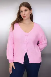 Trendyol Curve Pink Flower Detailed Knitwear Cardigan - Image 2