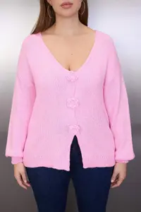 Trendyol Curve Pink Flower Detailed Knitwear Cardigan - Image 3