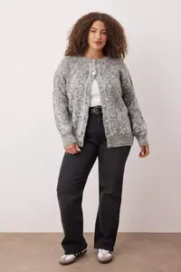 Trendyol Curve Anthracite Button Detailed Soft Textured Patterned Jacket Look Knitwear Cardigan