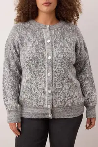 Trendyol Curve Anthracite Button Detailed Soft Textured Patterned Jacket Look Knitwear Cardigan - Image 3