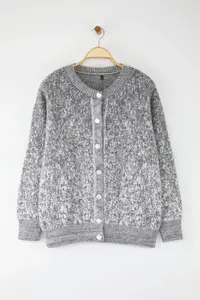 Trendyol Curve Anthracite Button Detailed Soft Textured Patterned Jacket Look Knitwear Cardigan - Image 5