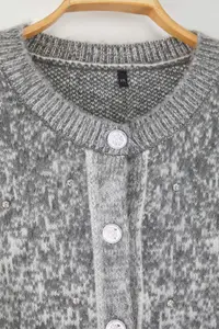 Trendyol Curve Anthracite Button Detailed Soft Textured Patterned Jacket Look Knitwear Cardigan - Image 6