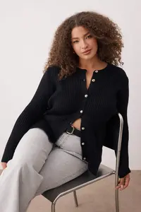 Trendyol Curve Black Crew Neck Jacket Look Knitwear Cardigan - Image 3