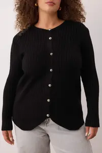 Trendyol Curve Black Crew Neck Jacket Look Knitwear Cardigan - Image 4