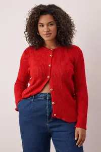Trendyol Curve Red Crew Neck Jacket Look Knitwear Cardigan