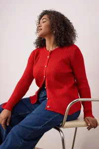 Trendyol Curve Red Crew Neck Jacket Look Knitwear Cardigan - Image 2