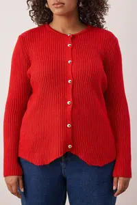 Trendyol Curve Red Crew Neck Jacket Look Knitwear Cardigan - Image 3