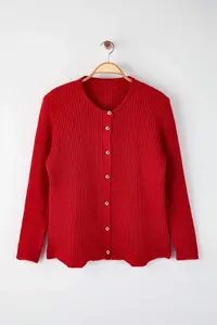 Trendyol Curve Red Crew Neck Jacket Look Knitwear Cardigan - Image 5