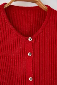 Trendyol Curve Red Crew Neck Jacket Look Knitwear Cardigan - Image 6