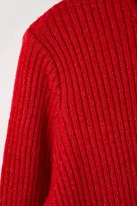 Trendyol Curve Red Crew Neck Jacket Look Knitwear Cardigan - Image 7